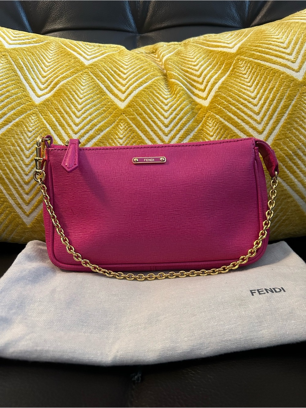 Fendi Magenta Mini Shoulder Bag with Gold Chain
